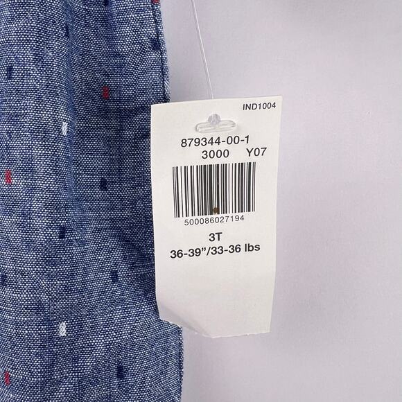 Old Navy, Short Sleeve Chambray Shirt, Blue, 100% Cotton, Button-Up Polka Dot - Picture 4 of 11